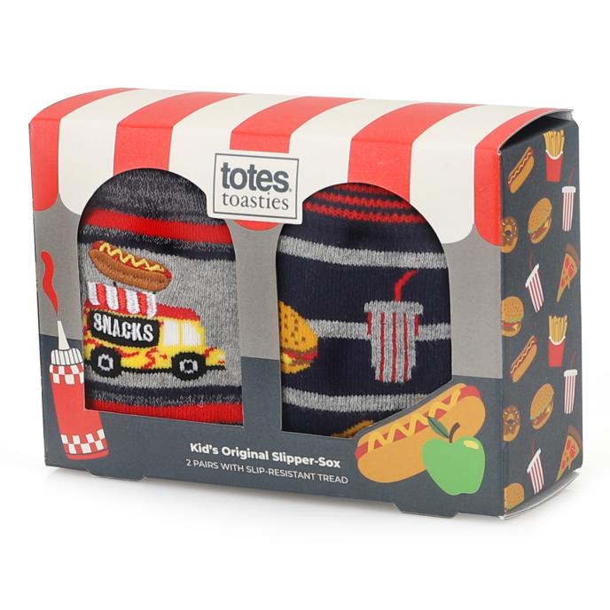 totes toasties® Kids Original Slipper-Sox (Twin Pack) Pizza Burger Extra Image 1